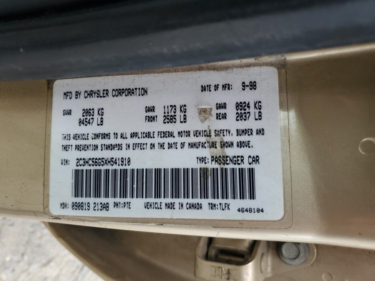 2C3HC56G5XH541910 1999 Chrysler Lhs