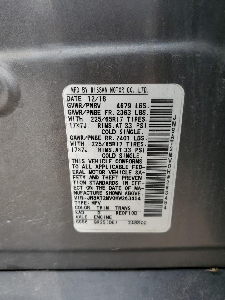 JN8AT2MV0HW263454 NISSAN ROGUE 2017