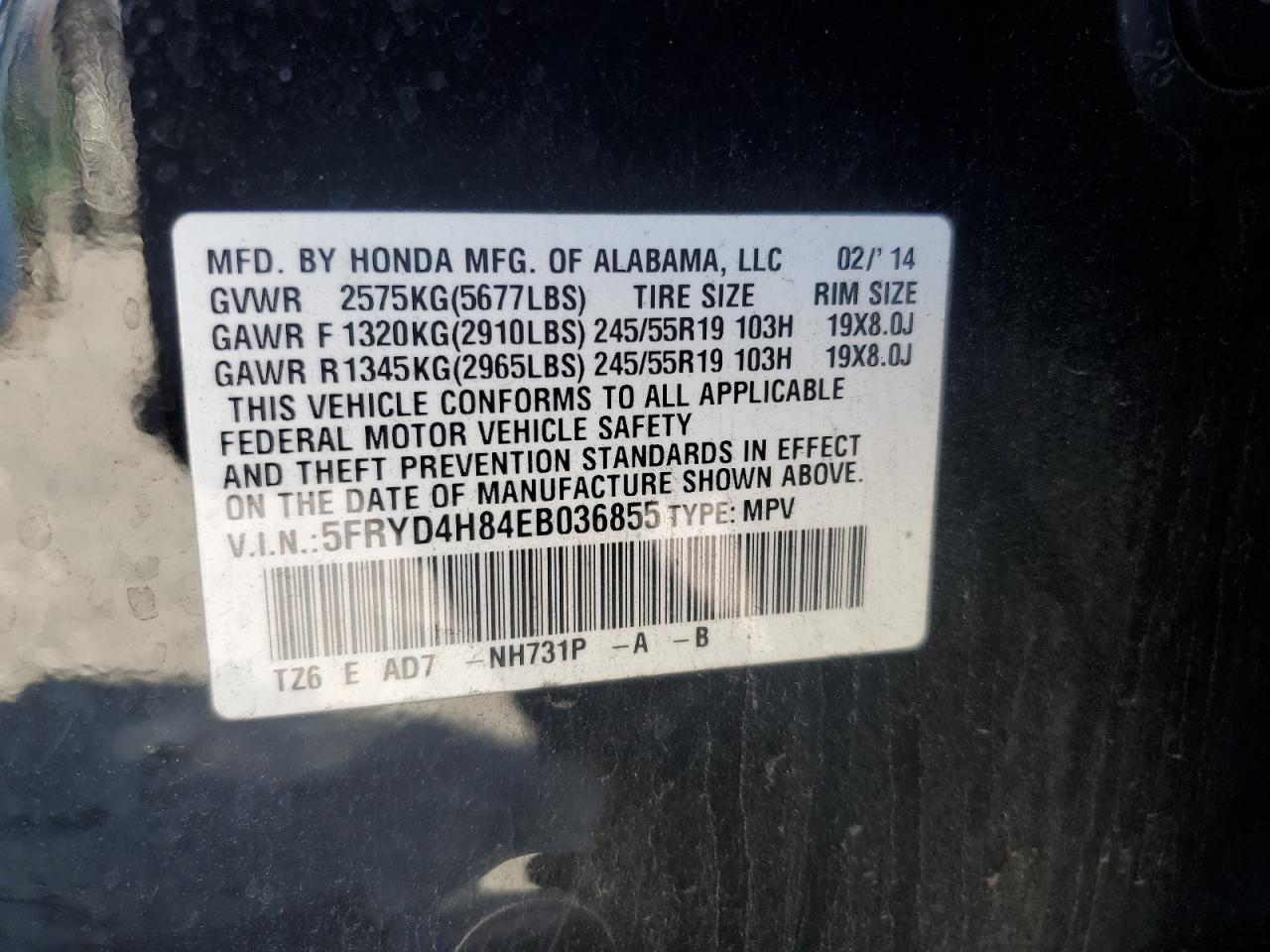 5FRYD4H84EB036855 2014 Acura Mdx Advance