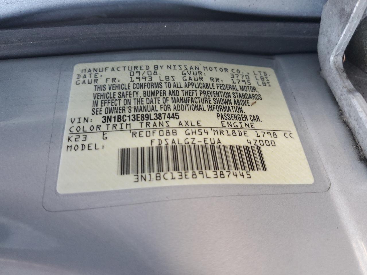 3N1BC13E89L387445 2009 Nissan Versa S