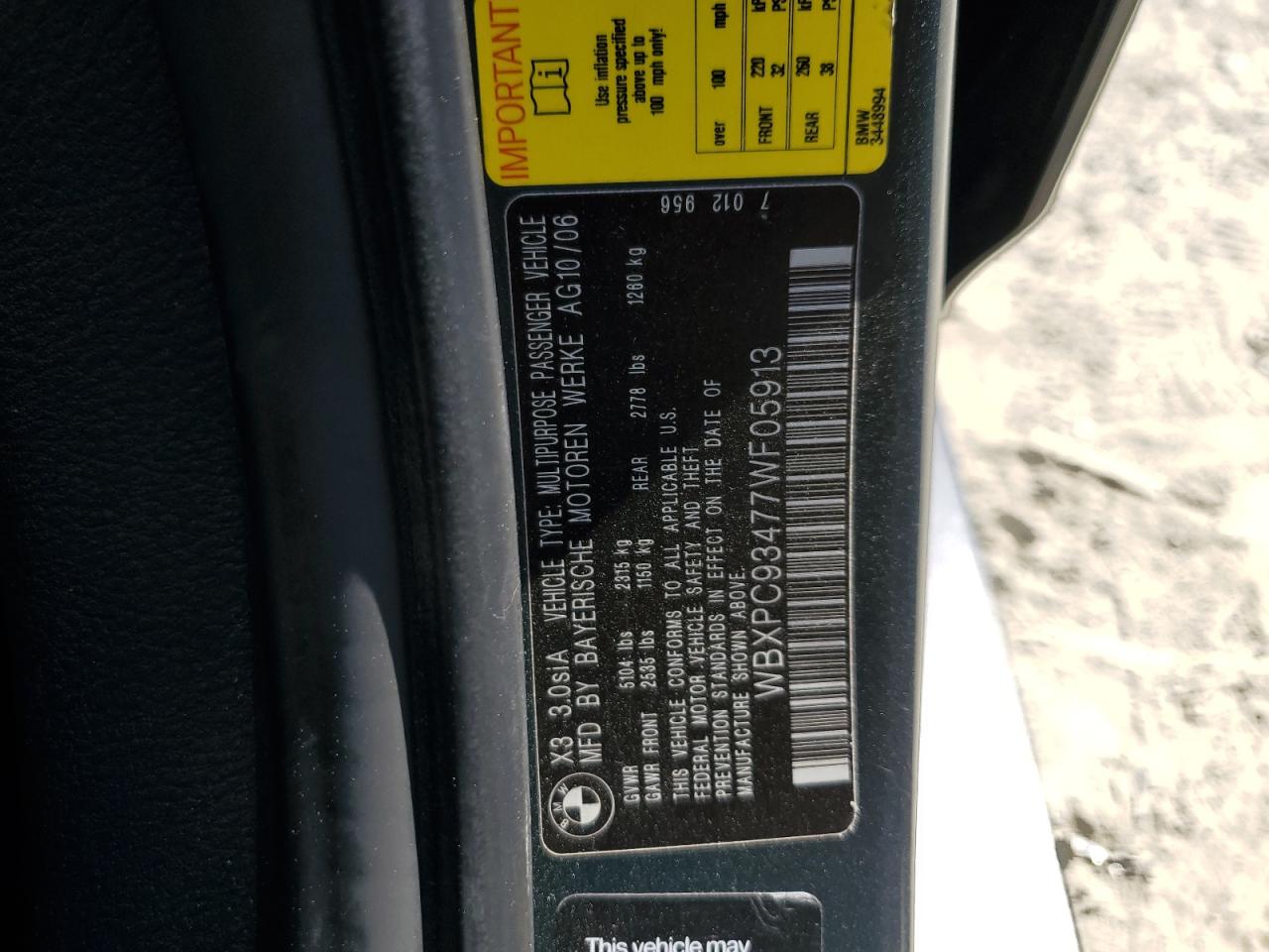 WBXPC93477WF05913 2007 BMW X3 3.0Si