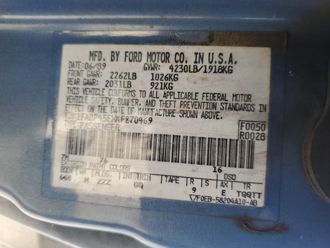 1FABP45EXKF270469 1989 Ford Mustang Gt