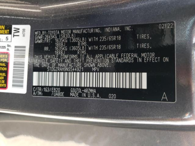 2022 Toyota Highlander Xle VIN: 5TDGZRAH9NS544921 Lot: 58533524