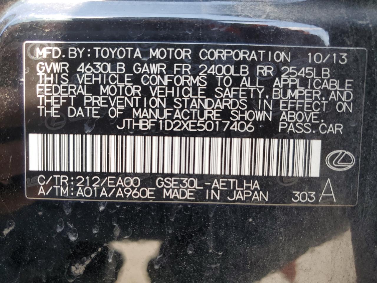 JTHBF1D2XE5017406 2014 Lexus Is 250