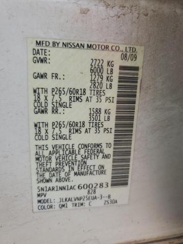 2010 Nissan Pathfinder S VIN: 5N1AR1NN1AC600283 Lot: 59981954