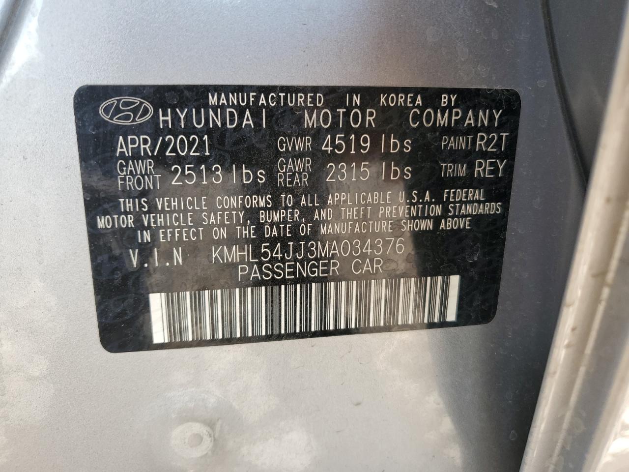 KMHL54JJ3MA034376 2021 Hyundai Sonata Hybrid