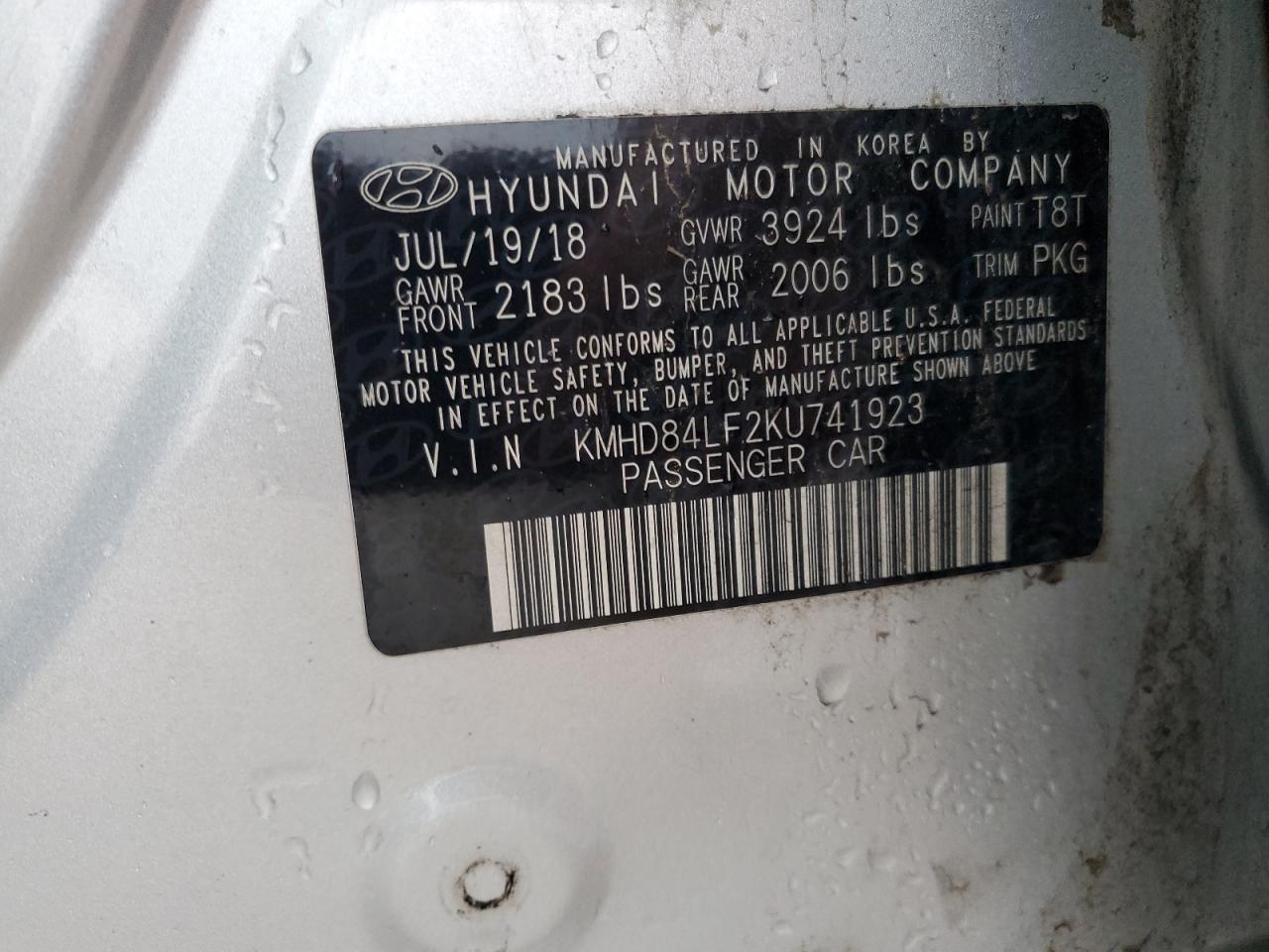 KMHD84LF2KU741923 2019 Hyundai Elantra Sel