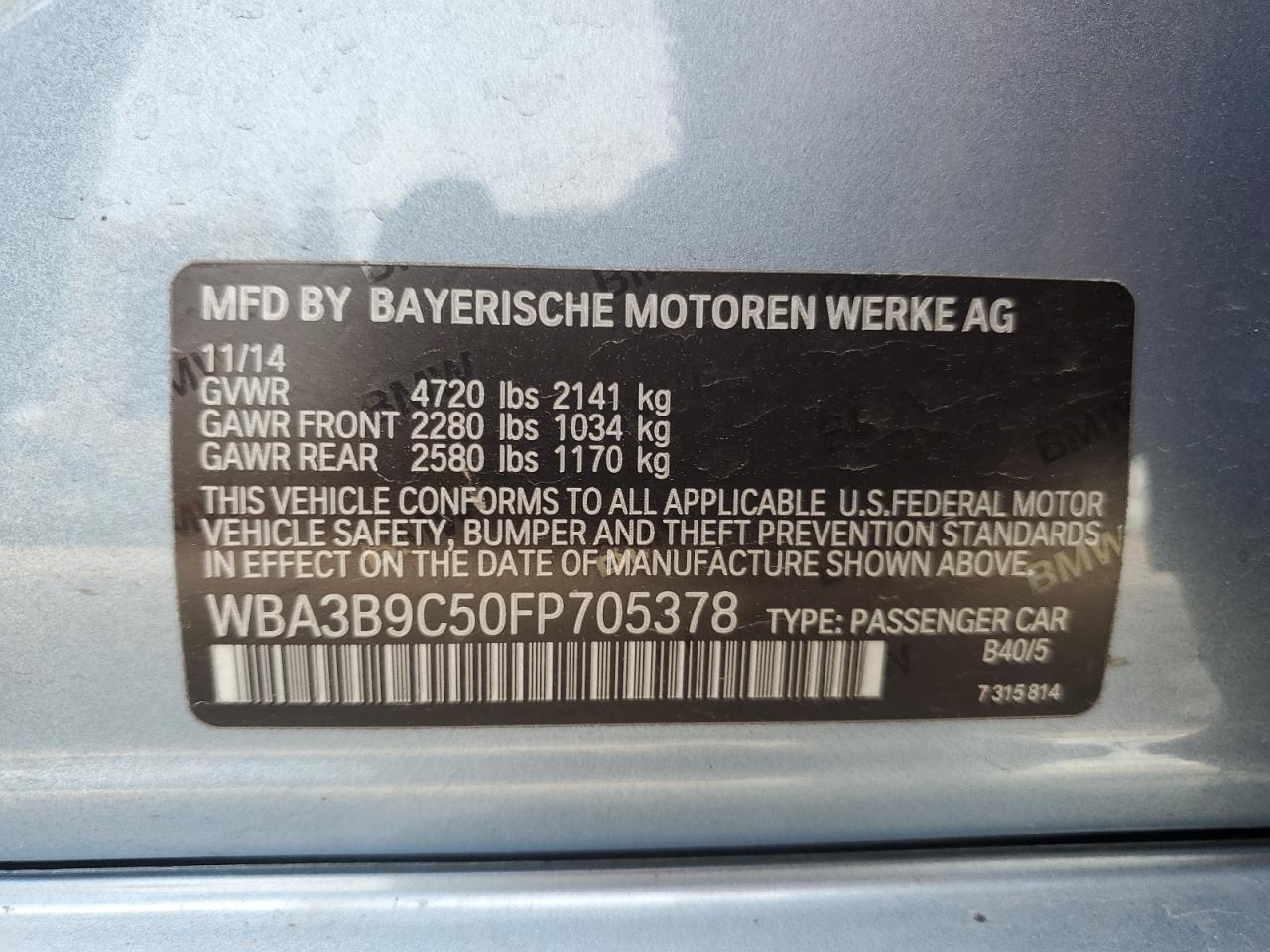 WBA3B9C50FP705378 2015 BMW 335 Xi