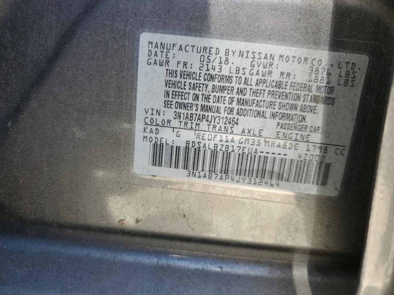 3N1AB7AP4JY312464 2018 Nissan Sentra S