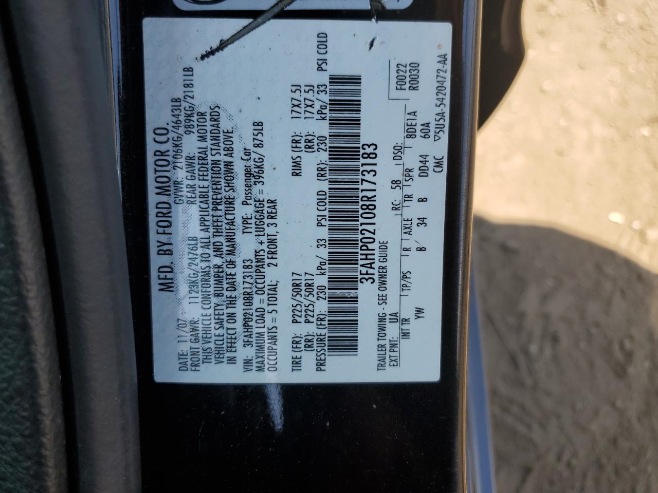 3FAHP02108R173183 2008 Ford Fusion Sel