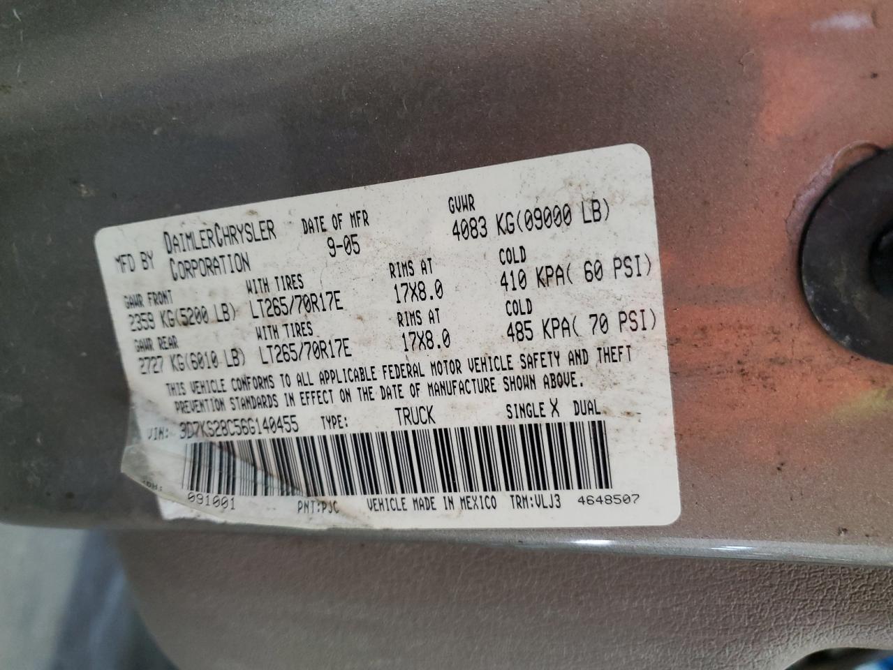 3D7KS28C56G140455 2006 Dodge Ram 2500 St