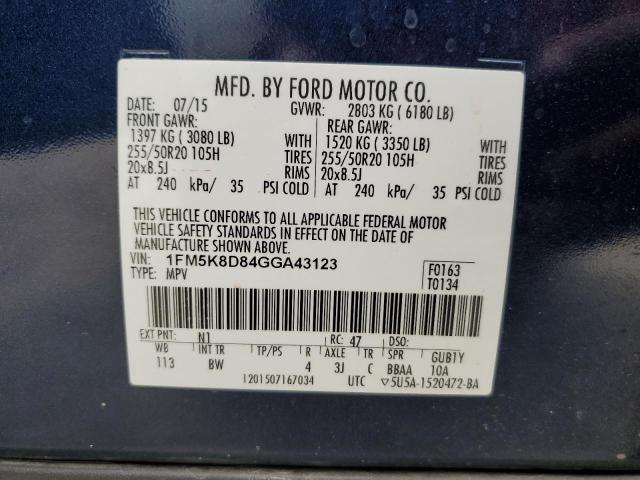 2016 Ford Explorer Xlt VIN: 1FM5K8D84GGA43123 Lot: 57637404