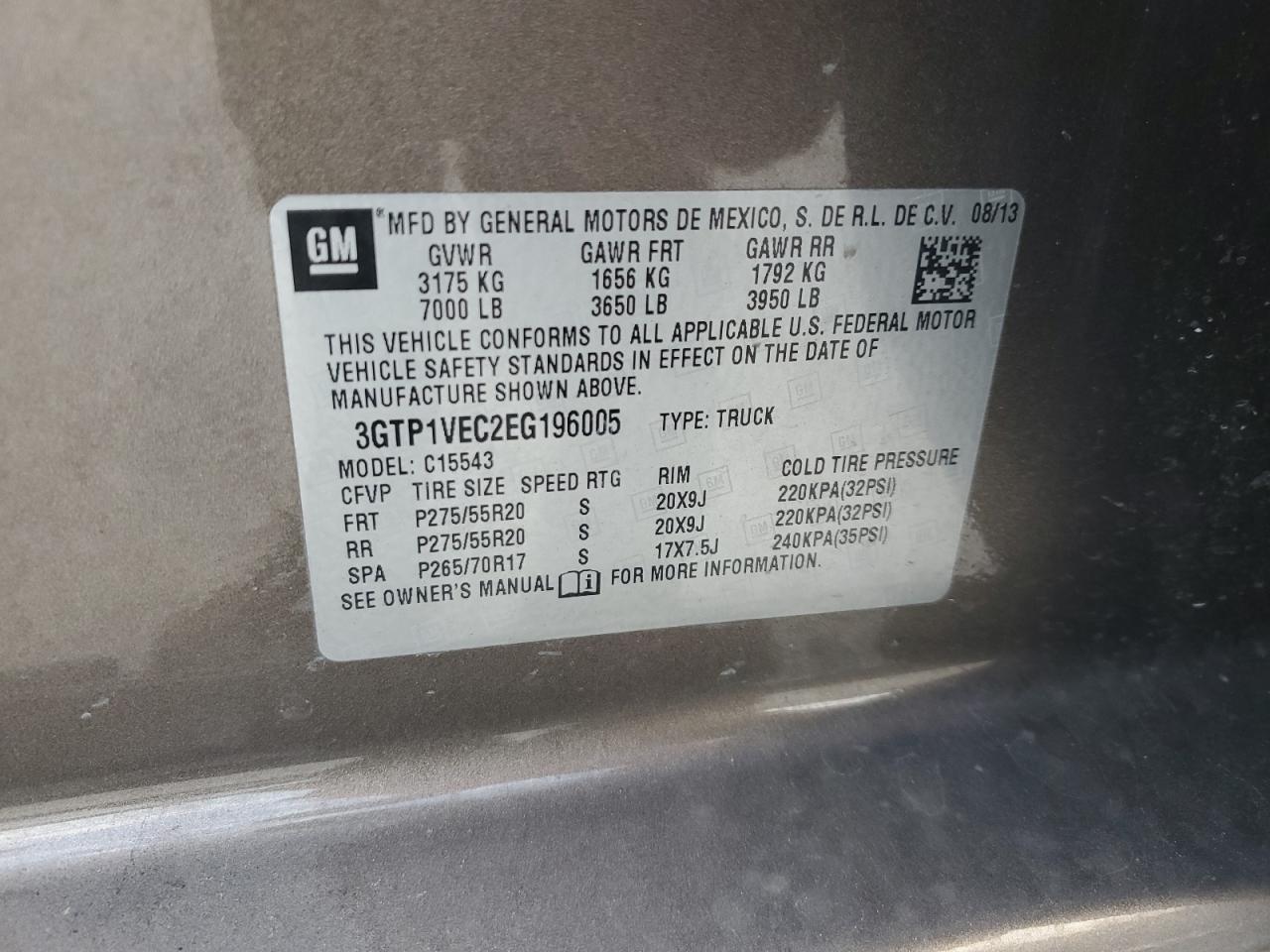 3GTP1VEC2EG196005 2014 GMC Sierra C1500 Slt