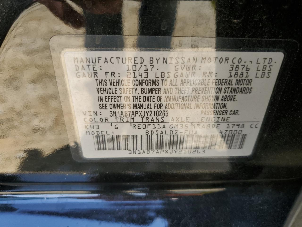 3N1AB7APXJY210263 2018 Nissan Sentra S