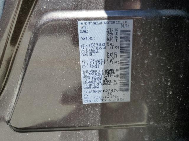 2016 Nissan Pathfinder S VIN: 5N1AR2MN1GC622476 Lot: 60532814