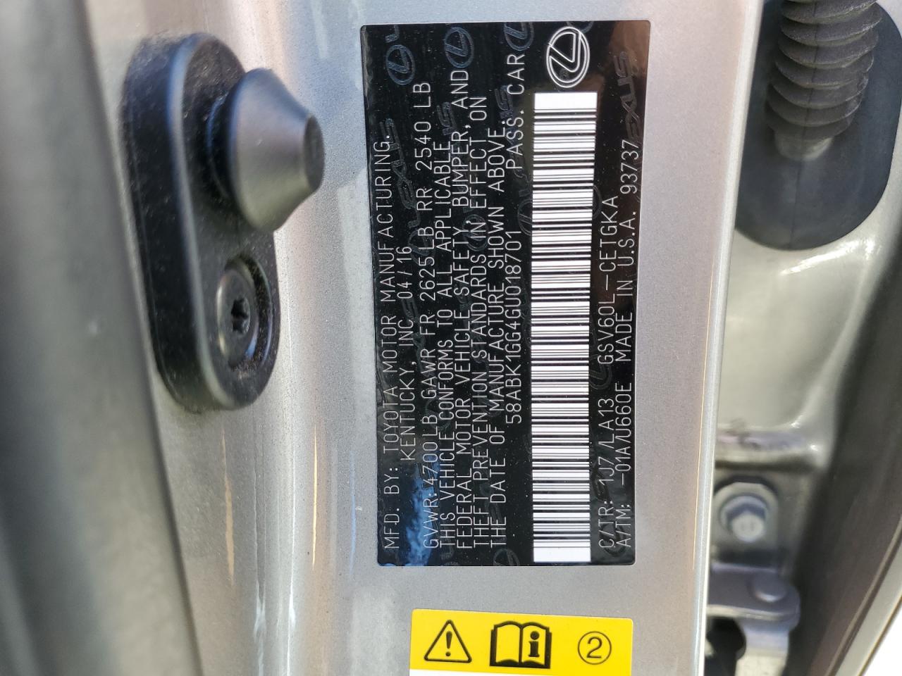 58ABK1GG4GU018701 2016 Lexus Es 350