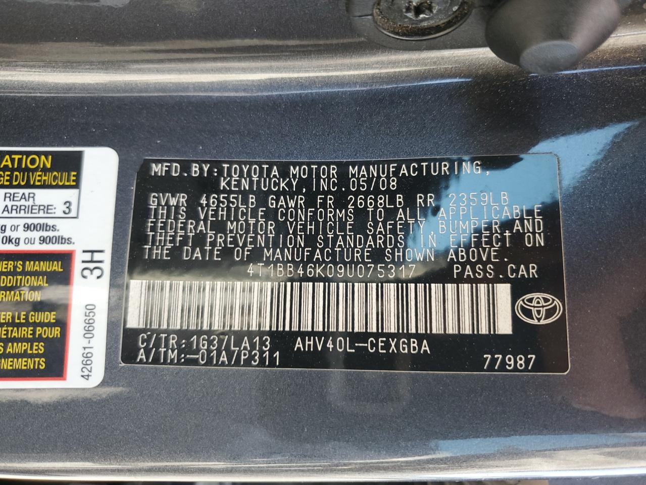 4T1BB46K09U075317 2009 Toyota Camry Hybrid