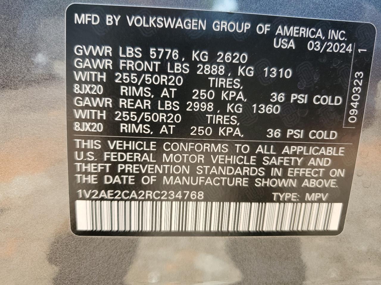 1V2AE2CA2RC234768 2024 Volkswagen Atlas Cross Sport Sel R-Line