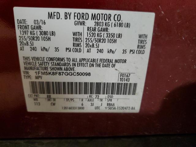 2016 Ford Explorer Limited VIN: 1FM5K8F87GGC50098 Lot: 59412764