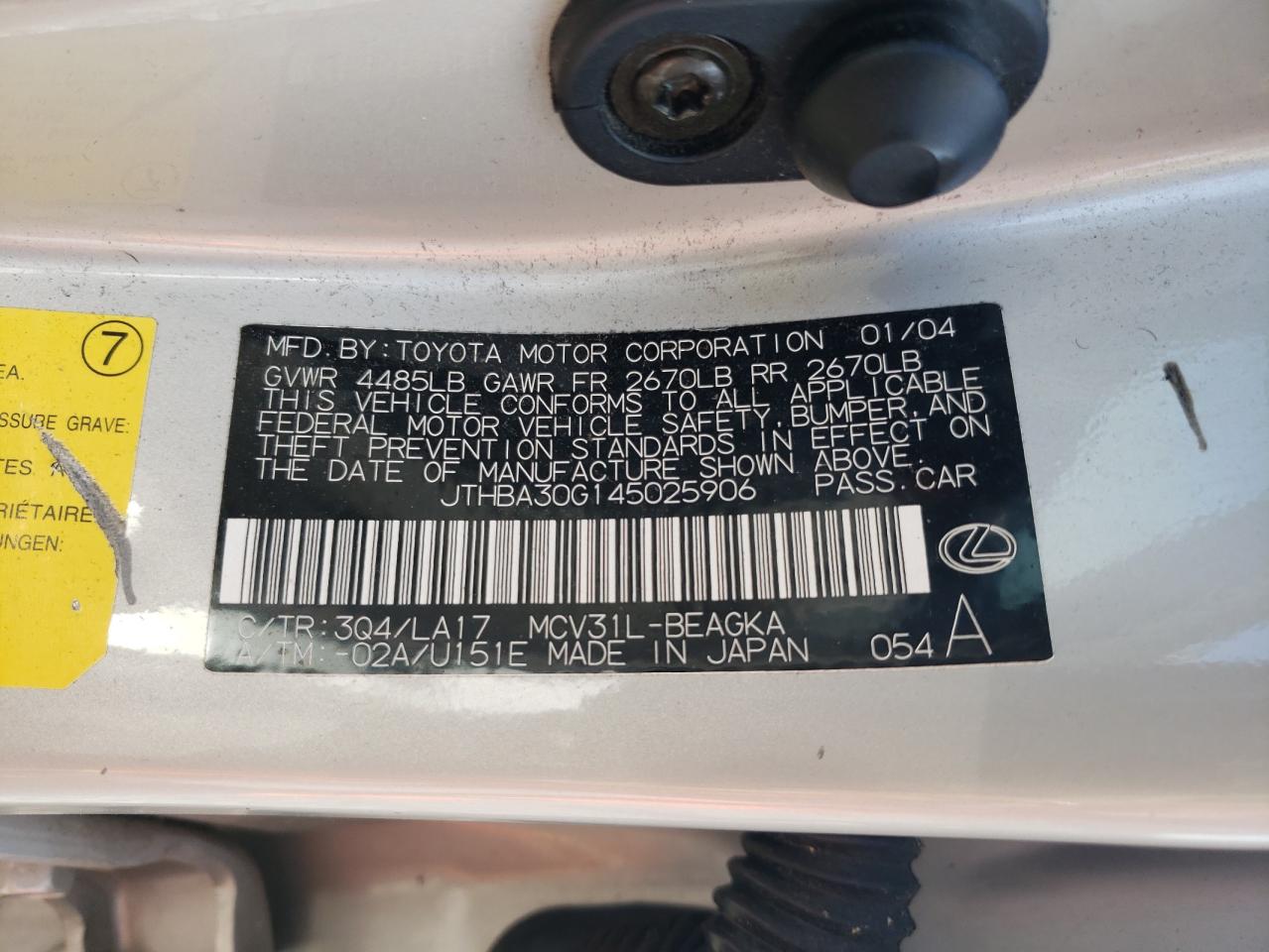 JTHBA30G145025906 2004 Lexus Es 330