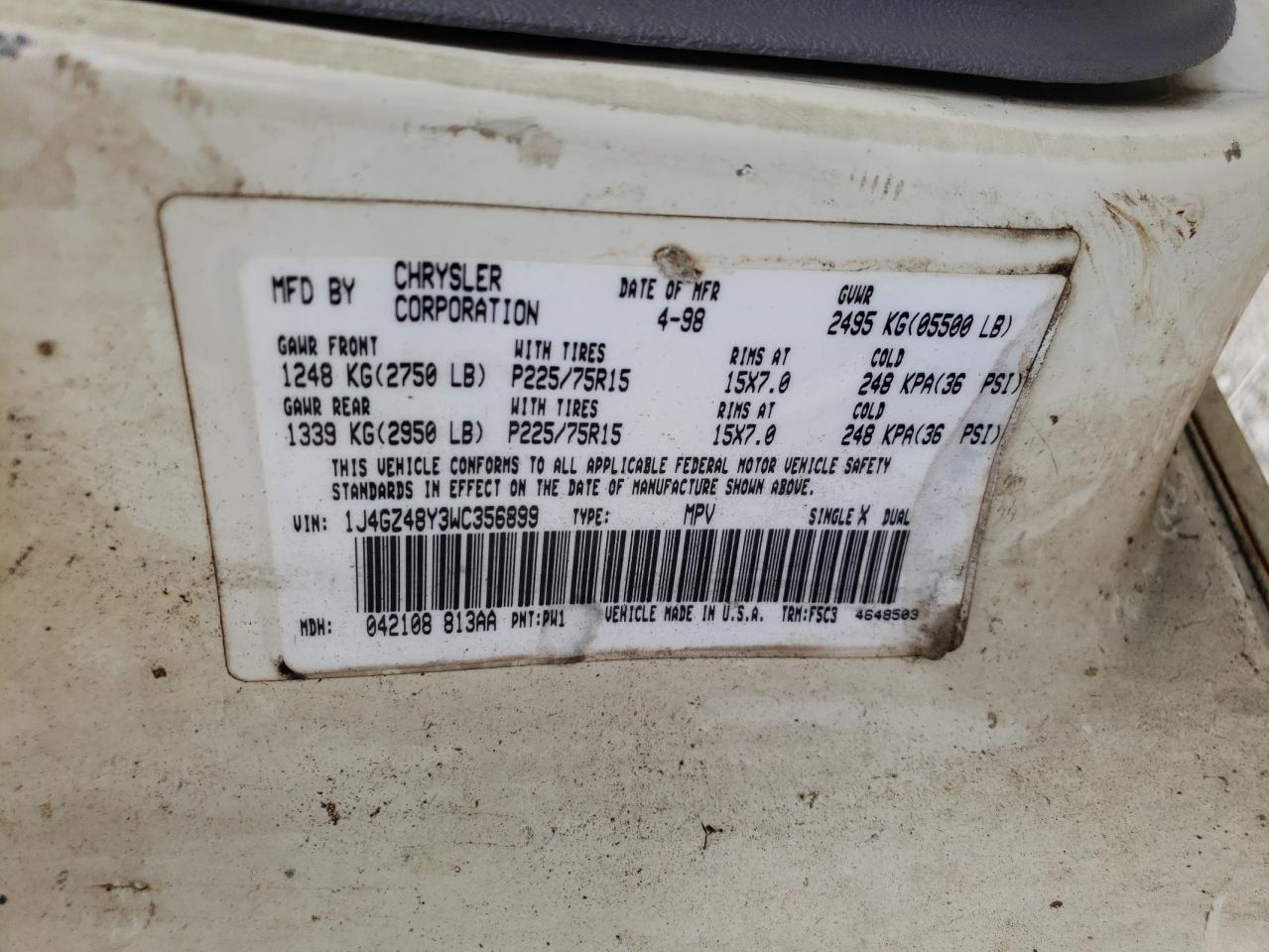 1J4GZ48Y3WC356899 1998 Jeep Grand Cherokee Laredo