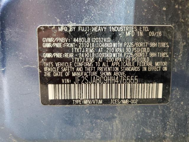 2017 Subaru Forester 2.5I VIN: JF2SJABC9HH476555 Lot: 57428504