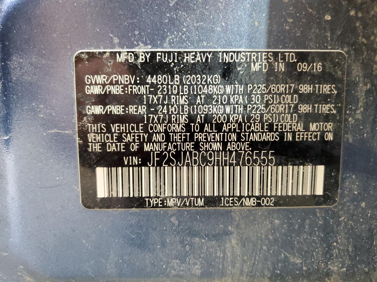 JF2SJABC9HH476555 2017 Subaru Forester 2.5I