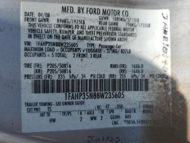 2008 Ford Focus Se VIN: 1FAHP35N88W235605 Lot: 81664933