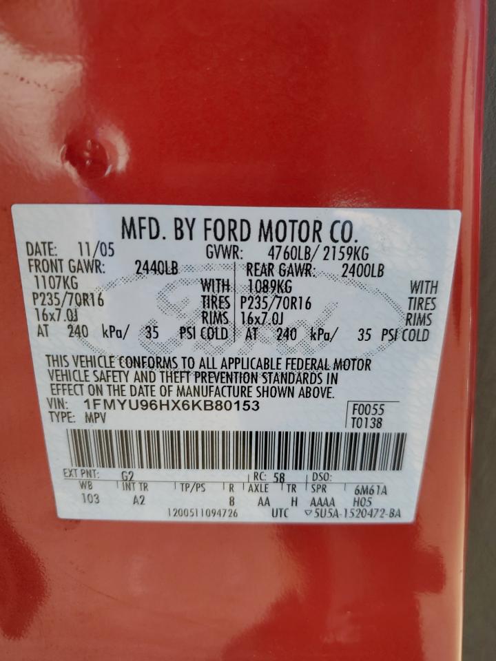 1FMYU96HX6KB80153 2006 Ford Escape Hev