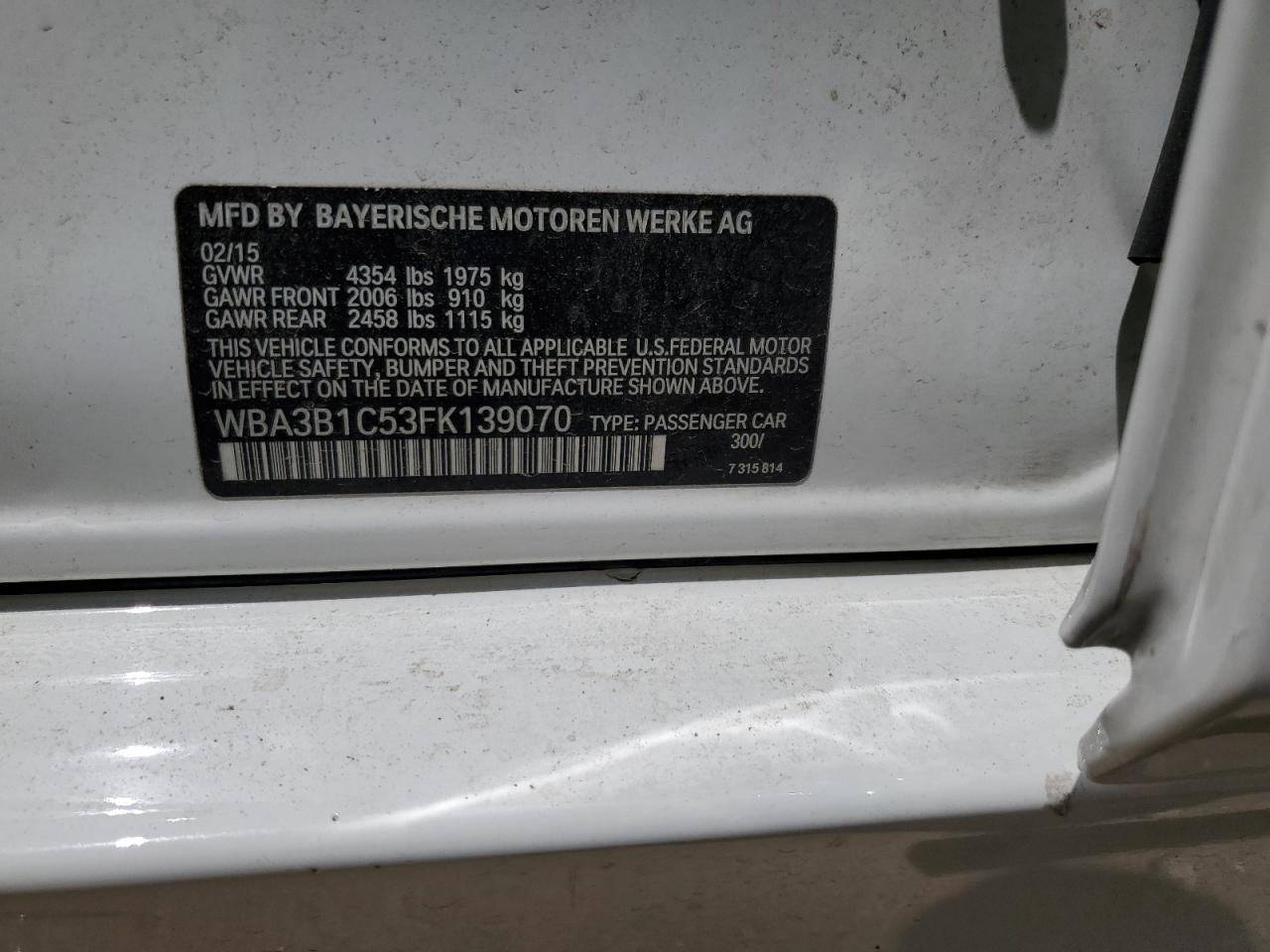 WBA3B1C53FK139070 2015 BMW 320 I