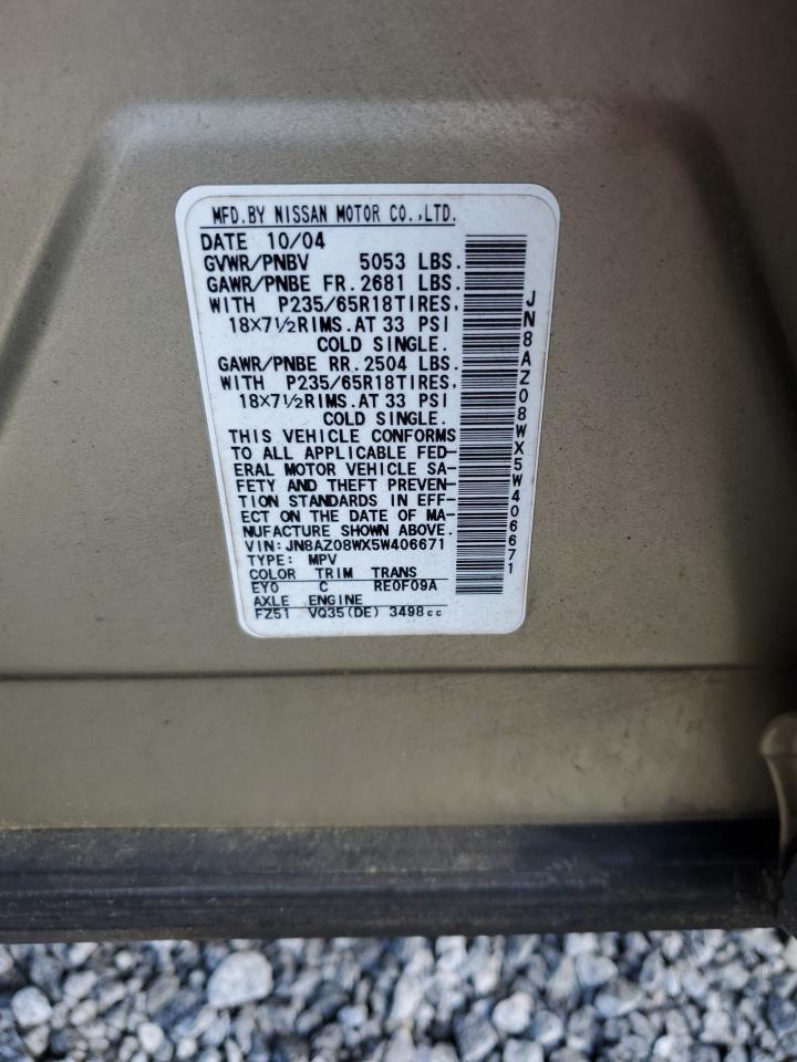 JN8AZ08WX5W406671 2005 Nissan Murano Sl