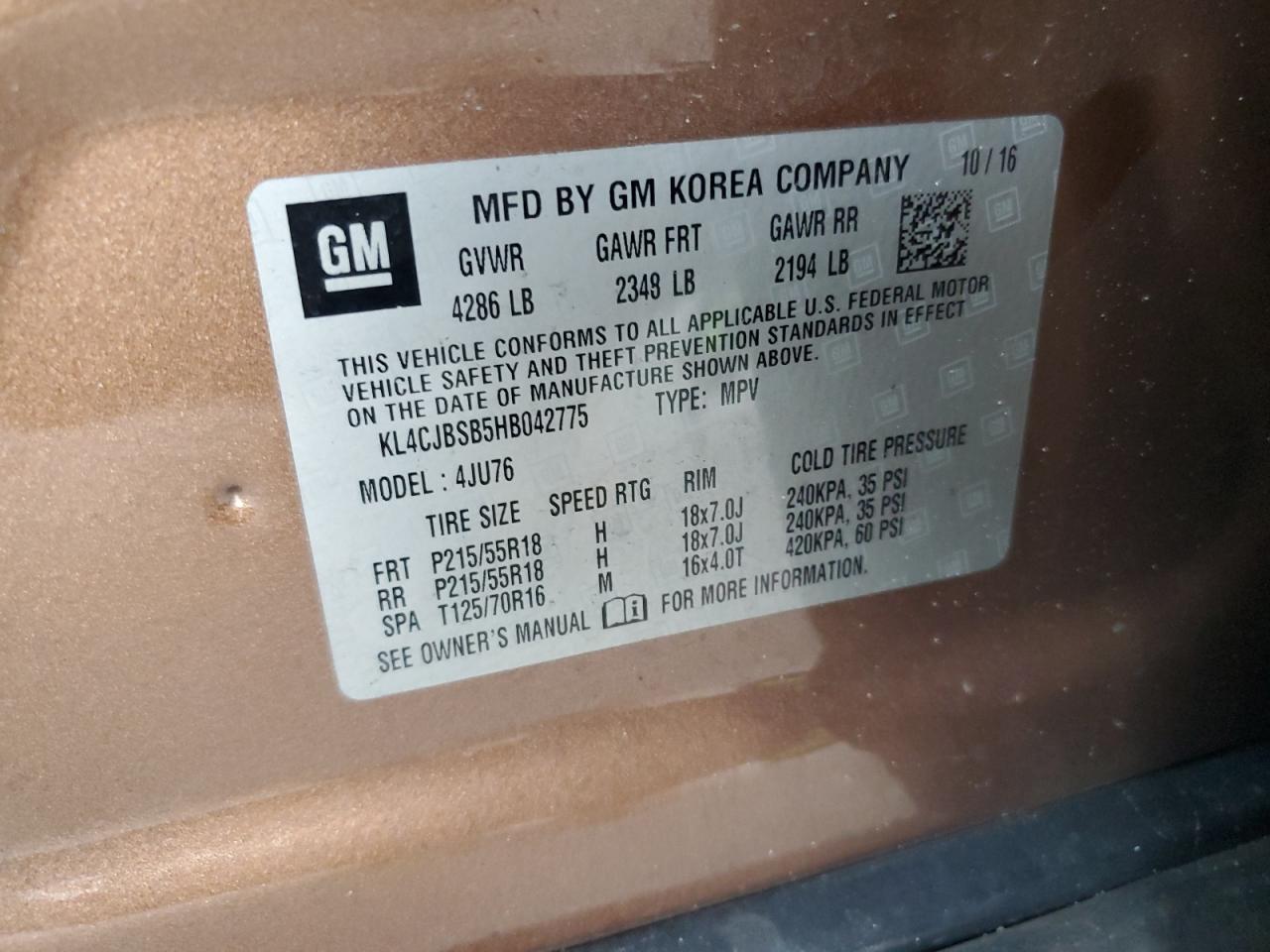 KL4CJBSB5HB042775 2017 Buick Encore Preferred Ii