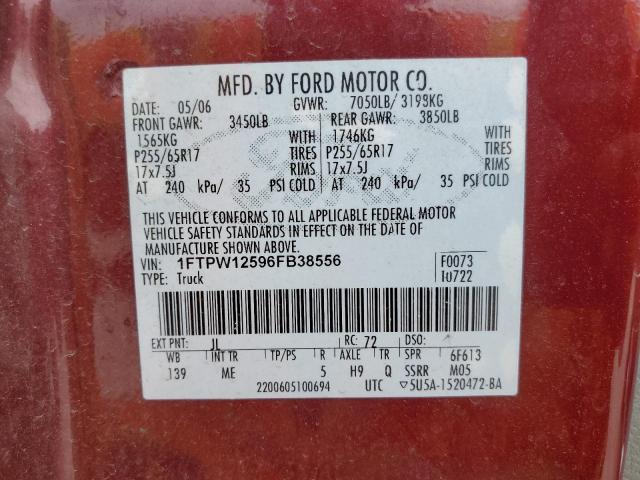 2006 Ford F150 Supercrew VIN: 1FTPW12596FB38556 Lot: 58408914