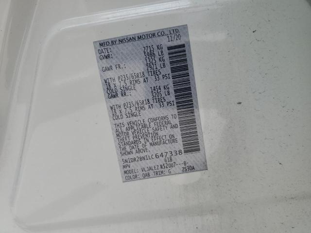 2020 Nissan Pathfinder Sv VIN: 5N1DR2BN1LC647338 Lot: 59898754