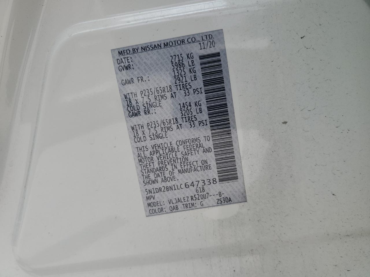 5N1DR2BN1LC647338 2020 Nissan Pathfinder Sv