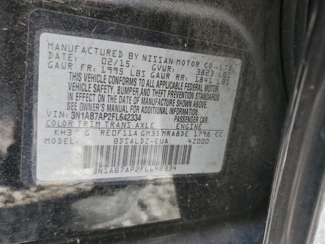 3N1AB7AP2FL642334 2015 Nissan Sentra S