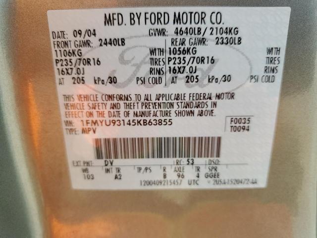 2005 Ford Escape Xlt VIN: 1FMYU93145KB63855 Lot: 59443364