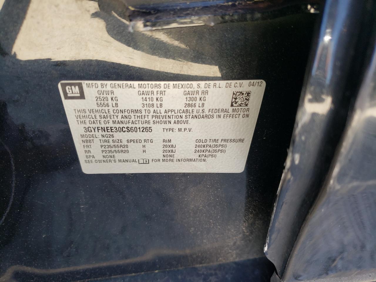 3GYFNEE30CS601265 2012 Cadillac Srx Performance Collection