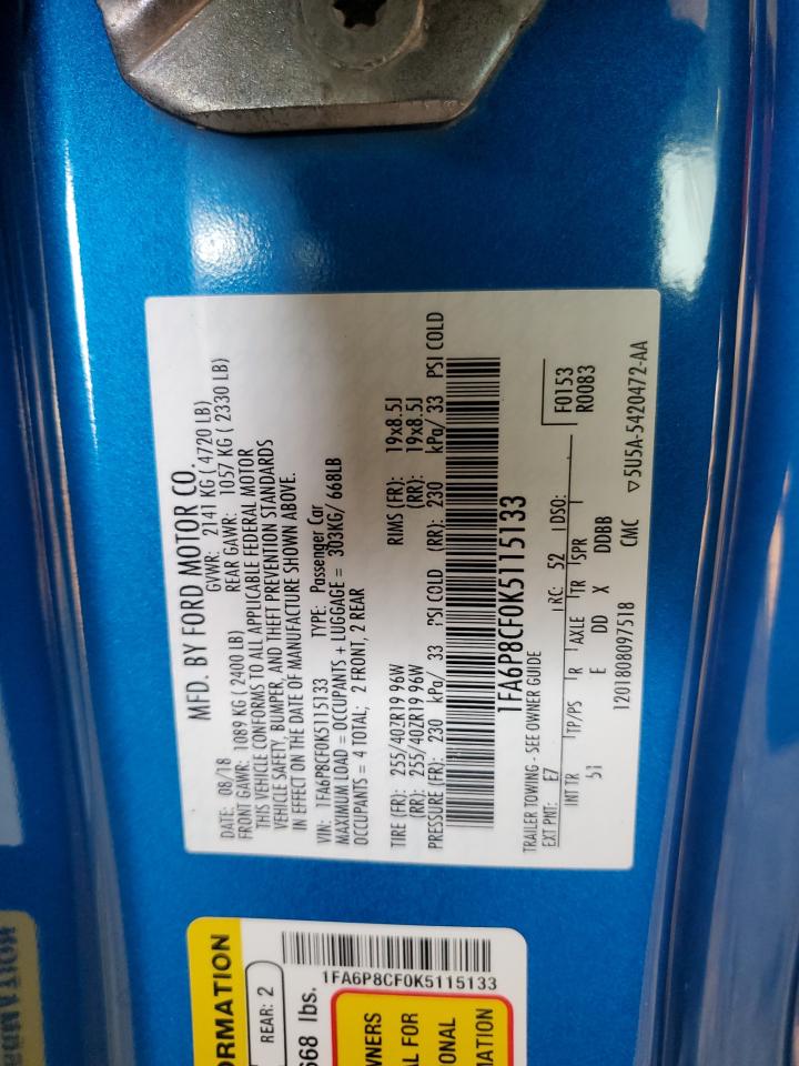 1FA6P8CF0K5115133 2019 Ford Mustang Gt