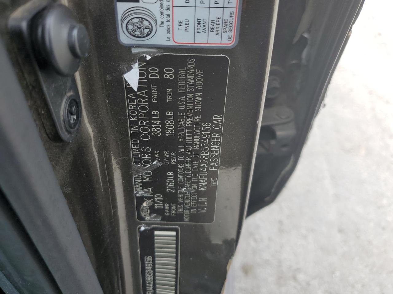 KNAFU4A28B5349156 2011 Kia Forte Ex
