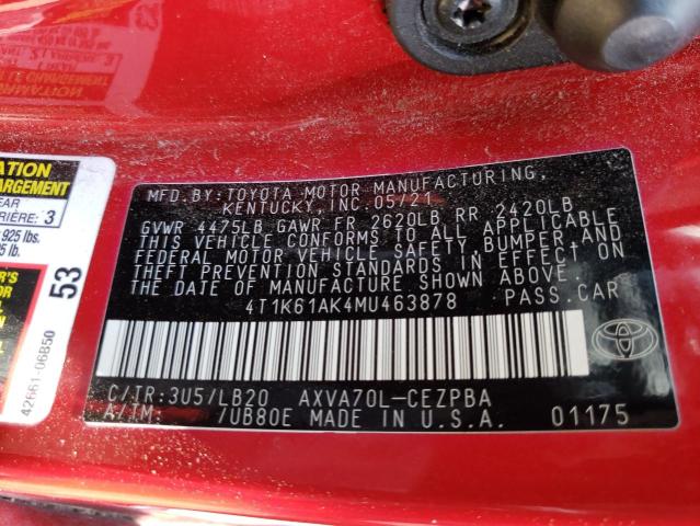 VIN 4T1K61AK4MU463878 2021 Toyota Camry, Xse no.12