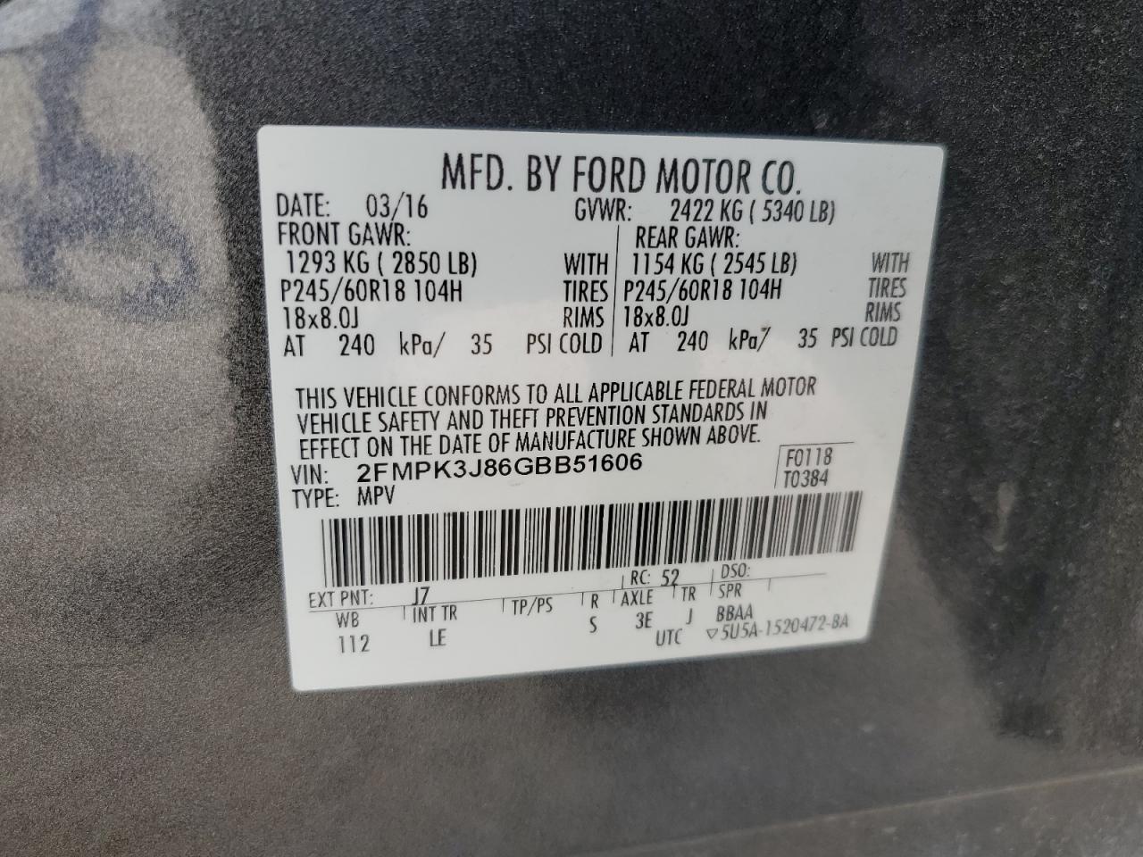 2FMPK3J86GBB51606 2016 Ford Edge Sel