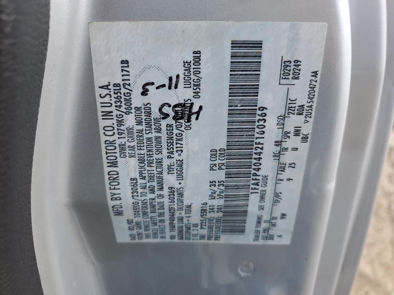 1FAFP40442F160369 2002 Ford Mustang