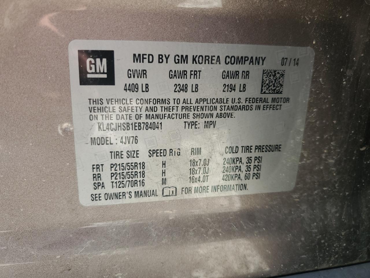 KL4CJHSB1EB784041 2014 Buick Encore Premium