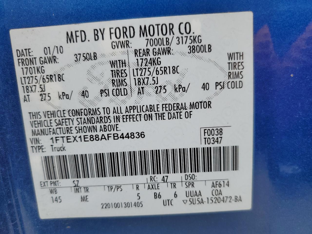 1FTEX1E88AFB44836 2010 Ford F150 Super Cab