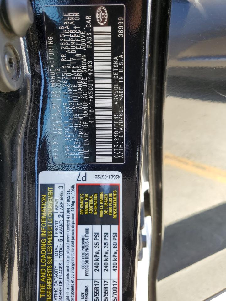 4T1BF1FK5CU114283 2012 Toyota Camry Base