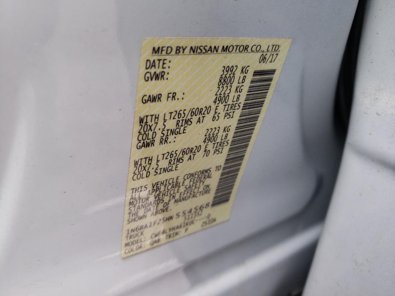 2017 Nissan Titan Xd Sl vin: 1N6BA1F25HN554568