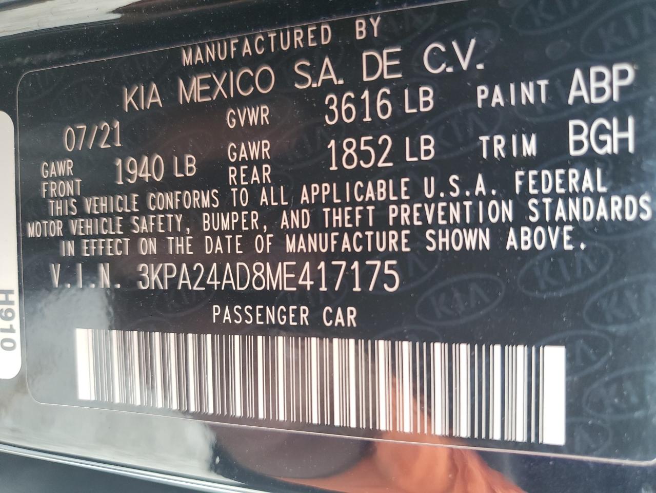 3KPA24AD8ME417175 2021 Kia Rio Lx