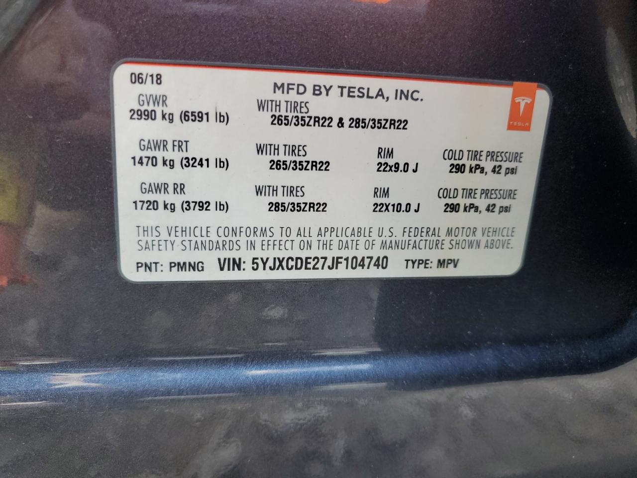 2018 Tesla Model X vin: 5YJXCDE27JF104740