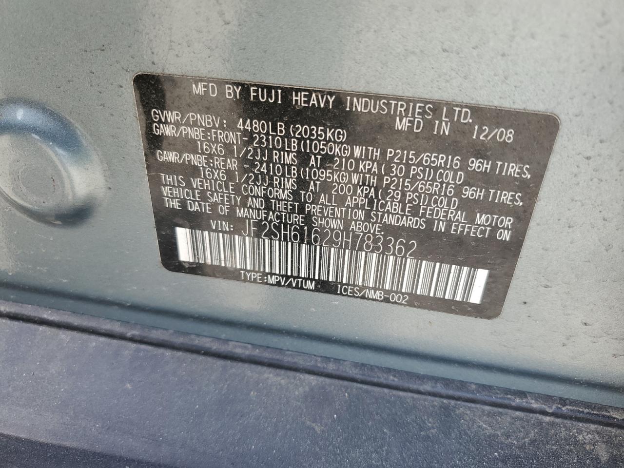 JF2SH61629H783362 2009 Subaru Forester 2.5X